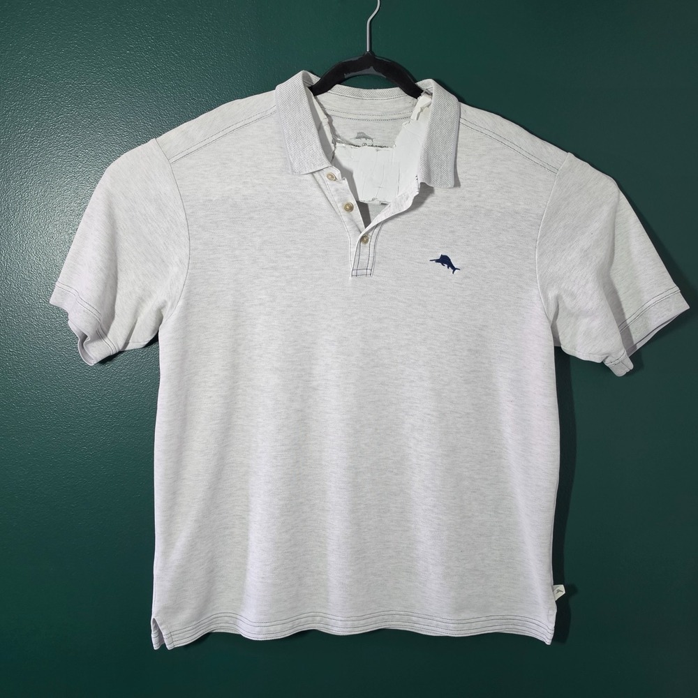 Tommy Bahama Gray Short Sleeve Embroidered Logo Polo Shirt Size L SKU 3-072